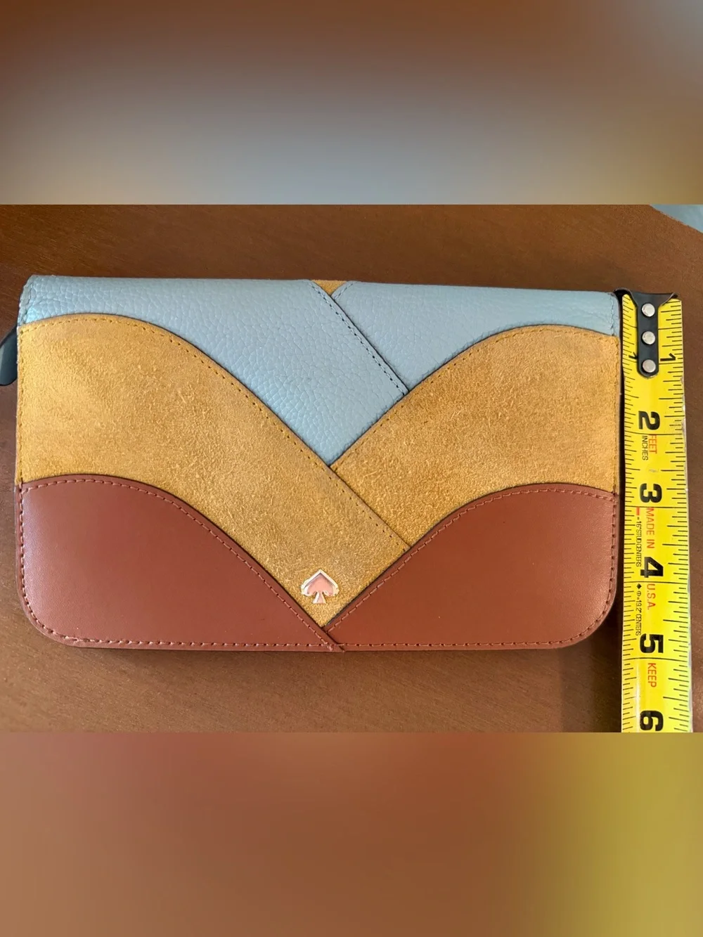 kate spade Nadine Colorblock Leather & Suede Clutch - Light Blue, Mustard, Brown